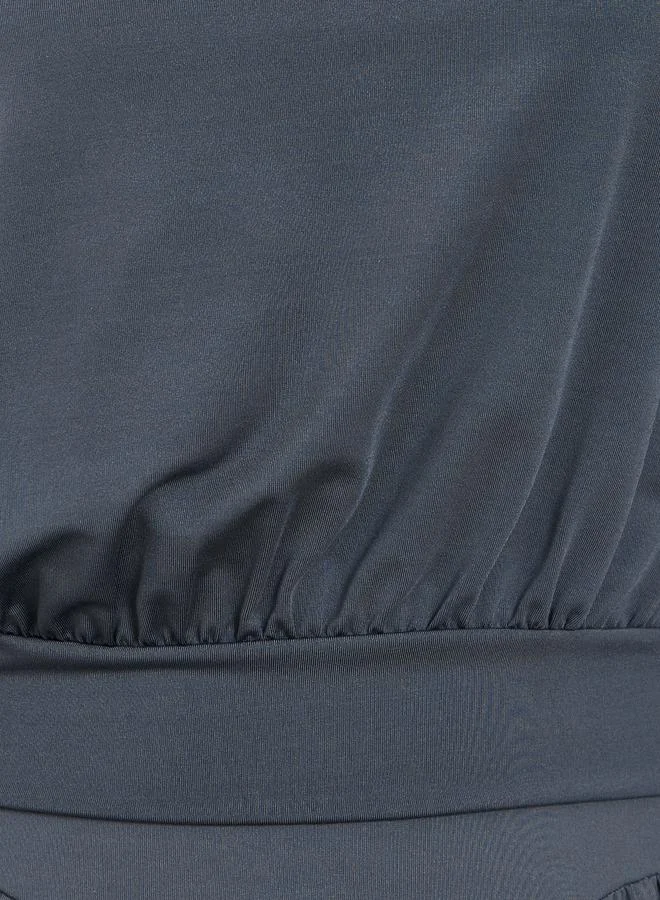 Styli  Grey Solid Top and Wide Waistband Skirt Co-ords for Women | Best Price UAE