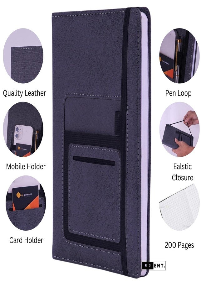 Present Mart Leather Hard Bound Notebook A5 Journal Diary For Office Use With Mobile & Card Holder Or Pen Loop Dairy For Personal |Ruled Pages With Strap Bookmark Journal Notebook (B92) 200 Pages - Image 2