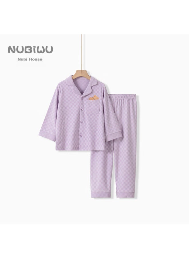Nubiwu Children's Pajama Set, Boys' Autumn And Winter Long-sleeve Long Pants Two-piece Set, Girls' Spring And Autumn Lapel Loungewear - Image 4