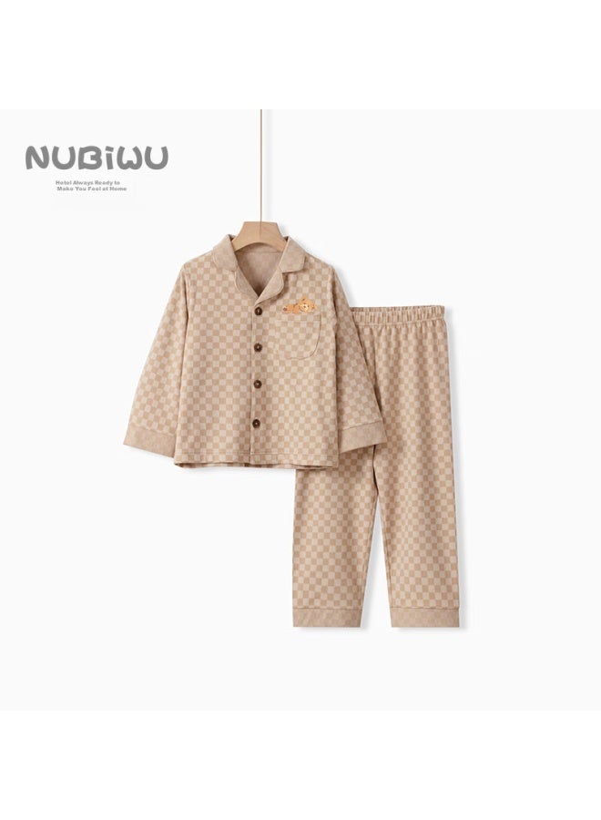 Nubiwu Children's Pajama Set, Boys' Autumn And Winter Long-sleeve Long Pants Two-piece Set, Girls' Spring And Autumn Lapel Loungewear - Image 5