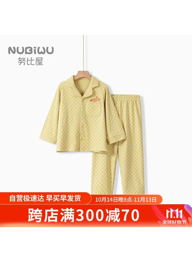 Nubiwu Children's Pajama Set, Boys' Autumn And Winter Long-sleeve Long Pants Two-piece Set, Girls' Spring And Autumn Lapel Loungewear - Image 1