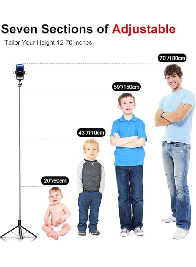 70 Inch Professional Selfie Stick Tripod with LED Fill Lights and Remote - Lightweight & Durable Cell Phone Holder for Travel, Vlogging, and Live Streaming - Image 1