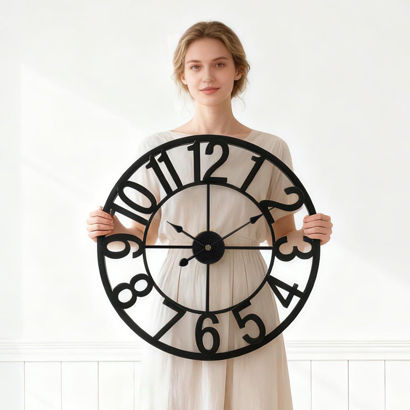 Vantic 24 Inch Large Wall Clock, Arabic Numeral Metal Oversized Wall Clocks for Living Room Decor, Bedroom and Kitchen, Completely Silent, Non Ticking, Battery Operated - Image 2