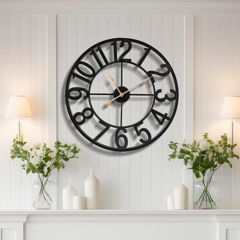 Vantic 24 Inch Large Wall Clock, Arabic Numeral Metal Oversized Wall Clocks for Living Room Decor, Bedroom and Kitchen, Completely Silent, Non Ticking, Battery Operated - Image 1