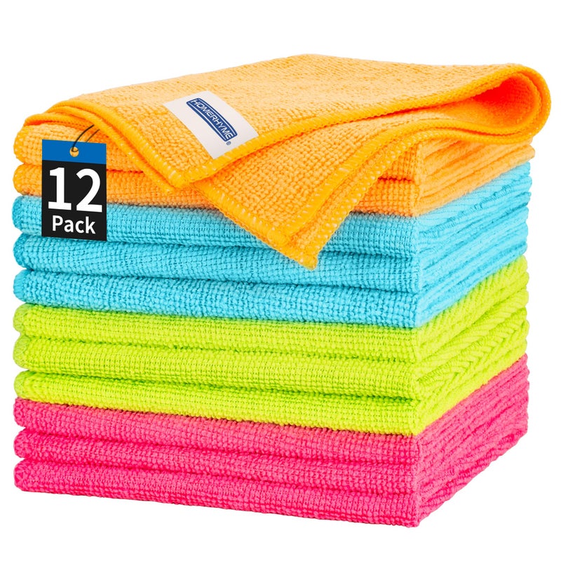 HOMERHYME Microfiber Cleaning Cloth, 12 Pack Cleaning Rags, 12" x 12" Microfiber Towel, Lint Free Non-Abrasive Dusting Cloth, Microfiber Towels for Cars Kitchen Garage House Office - Image 1