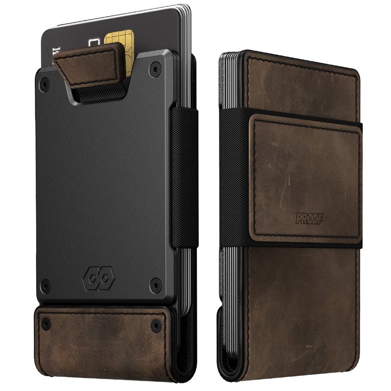 PROOF Wallet | Slim Minimalist Wallets for Men | Leather & Metal | RFID Wallet | Front/Back Pocket | Gift Box | Veteran Owned (Founder (Brown Leather | Dark Gun Metal)) - Image 4