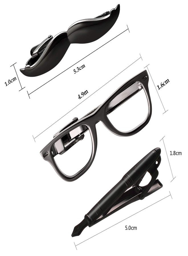Yoursfs 3Pcs Black Tie Clips For Men with Glasses Moustache Pen Tie Pin Mens Accessories - Image 2
