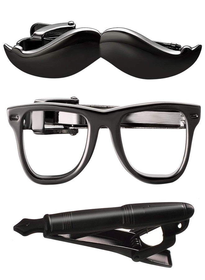Yoursfs 3Pcs Black Tie Clips For Men with Glasses Moustache Pen Tie Pin Mens Accessories - Image 1