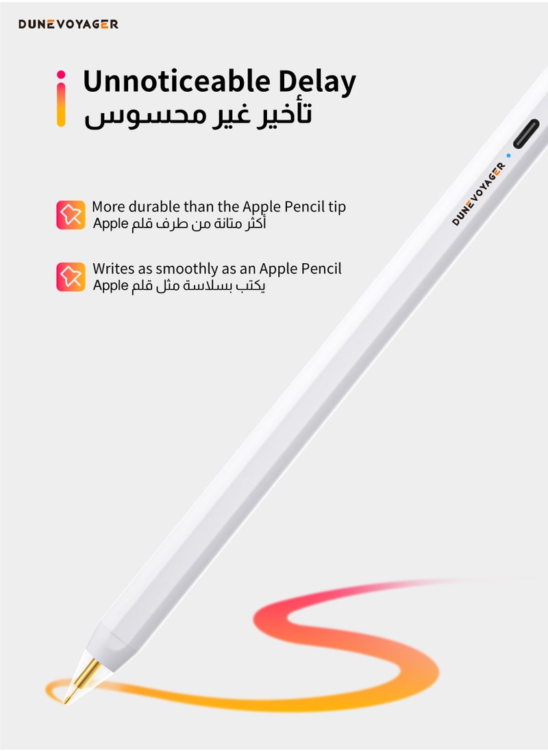 مسافر الكثبان قلم رقمي نشط Active Digital Stylus Pen Pencil Pro الجيل الثاني لقلم iPad مع شحن سريع ودقة عالية، أقلام رقمية متطورة للرسم والكتابة، مع وظيفة مقاومة لمسات راحة اليد. قلم نشط متوافق مع أجهزة Apple iPad (2018-2024) بما في ذلك iPad Pro بحجم 11/12.9 بوصة، وiPad الجيل 10/9/8/7/6، وiPad Air الجيل 5/4/3، وiPad Mini الجيل 5/6/7. أبيض  - Image 2