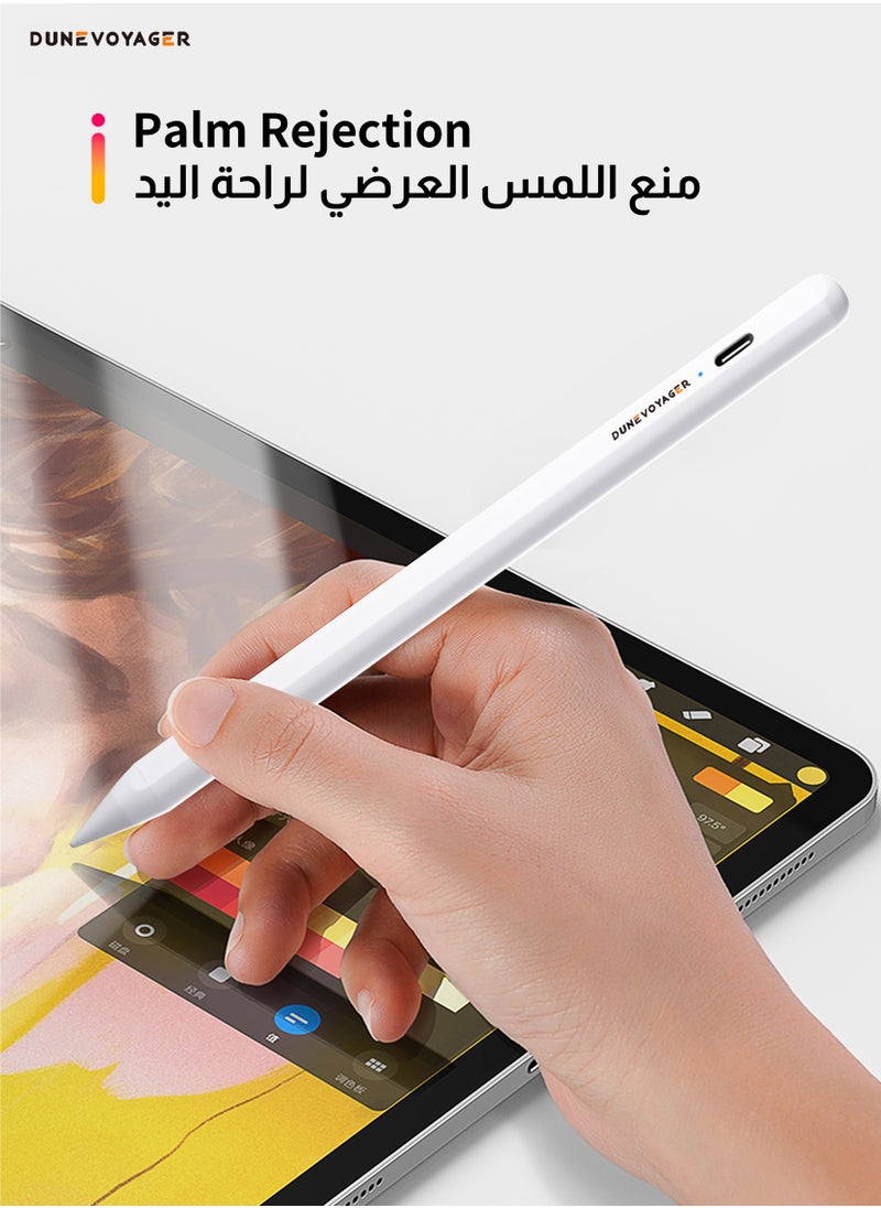 مسافر الكثبان قلم رقمي نشط Active Digital Stylus Pen Pencil Pro الجيل الثاني لقلم iPad مع شحن سريع ودقة عالية، أقلام رقمية متطورة للرسم والكتابة، مع وظيفة مقاومة لمسات راحة اليد. قلم نشط متوافق مع أجهزة Apple iPad (2018-2024) بما في ذلك iPad Pro بحجم 11/12.9 بوصة، وiPad الجيل 10/9/8/7/6، وiPad Air الجيل 5/4/3، وiPad Mini الجيل 5/6/7. أبيض  - Image 3