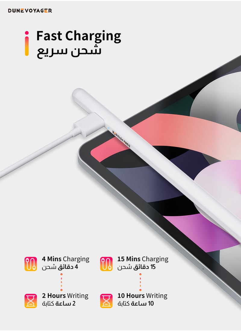 مسافر الكثبان قلم رقمي نشط Active Digital Stylus Pen Pencil Pro الجيل الثاني لقلم iPad مع شحن سريع ودقة عالية، أقلام رقمية متطورة للرسم والكتابة، مع وظيفة مقاومة لمسات راحة اليد. قلم نشط متوافق مع أجهزة Apple iPad (2018-2024) بما في ذلك iPad Pro بحجم 11/12.9 بوصة، وiPad الجيل 10/9/8/7/6، وiPad Air الجيل 5/4/3، وiPad Mini الجيل 5/6/7. أبيض  - Image 5