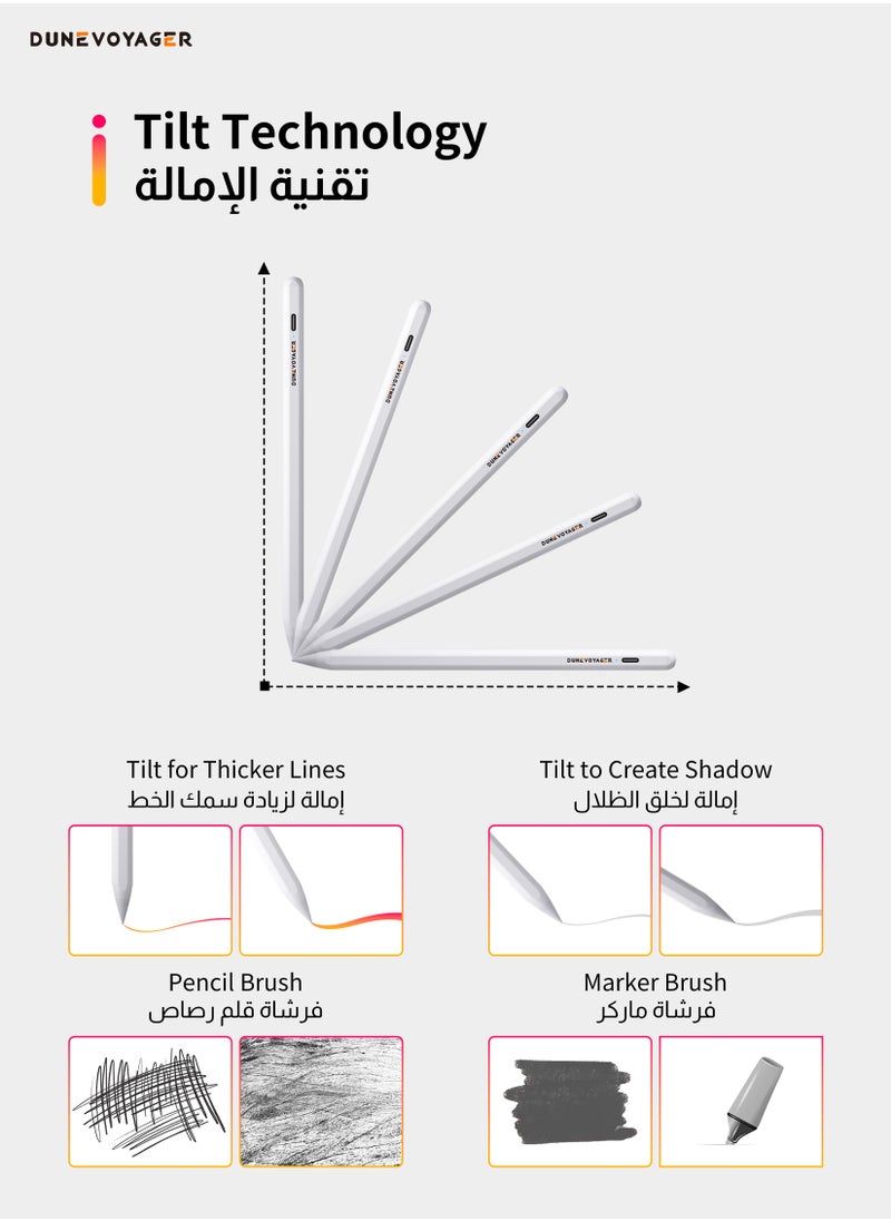 قلم رقمي نشط Active Digital Stylus Pen Pencil Pro الجيل الثاني لقلم iPad مع شحن سريع ودقة عالية، أقلام رقمية متطورة للرسم والكتابة، مع وظيفة مقاومة لمسات راحة اليد. قلم نشط متوافق مع أجهزة Apple iPad (2018-2024) بما في ذلك iPad Pro بحجم 11/12.9 بوصة، وiPad الجيل 10/9/8/7/6، وiPad Air الجيل 5/4/3، وiPad Mini الجيل 5/6/7. أبيض - pzsku/Z07802FEF2B83356C0F2DZ/45/_/1733471406/44c2a4ed-4f65-46a7-9983-c09787ecf441