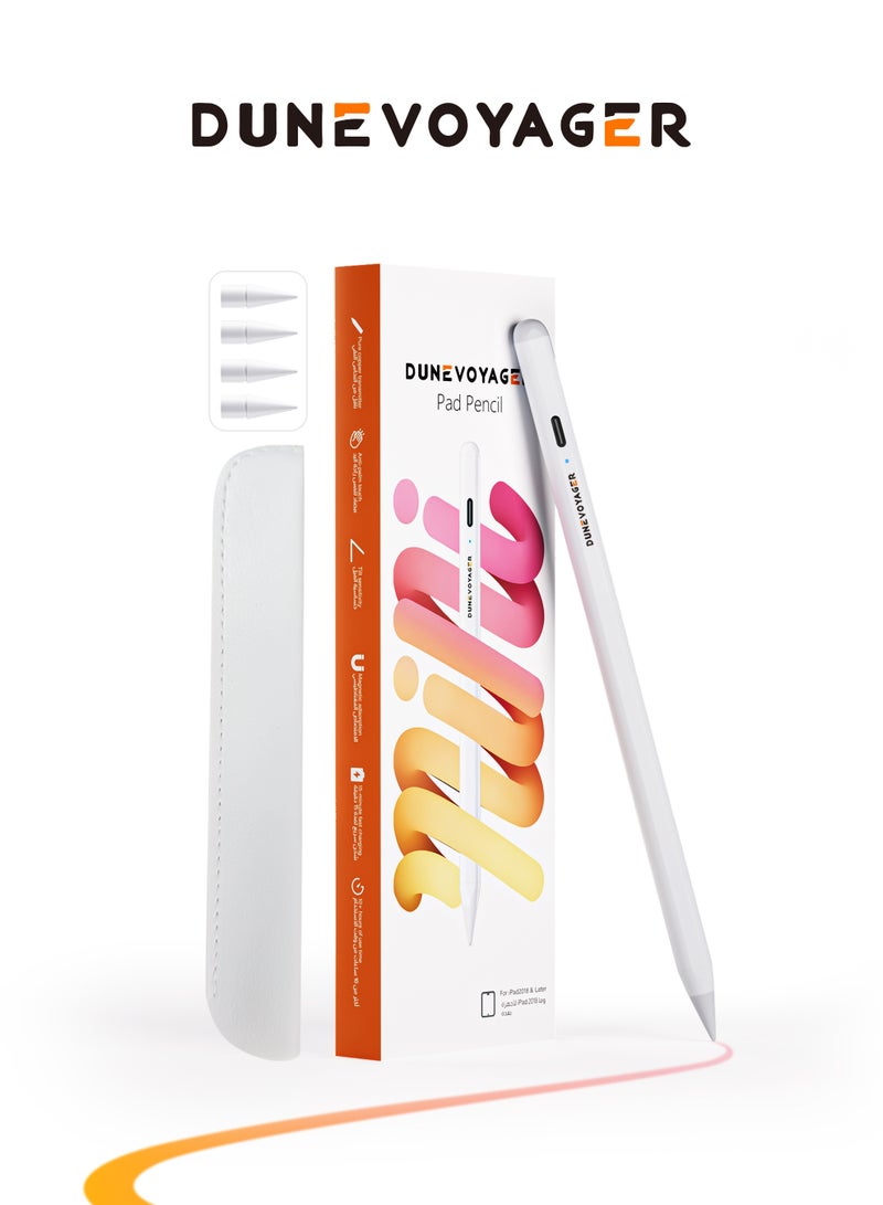 مسافر الكثبان قلم رقمي نشط Active Digital Stylus Pen Pencil Pro الجيل الثاني لقلم iPad مع شحن سريع ودقة عالية، أقلام رقمية متطورة للرسم والكتابة، مع وظيفة مقاومة لمسات راحة اليد. قلم نشط متوافق مع أجهزة Apple iPad (2018-2024) بما في ذلك iPad Pro بحجم 11/12.9 بوصة، وiPad الجيل 10/9/8/7/6، وiPad Air الجيل 5/4/3، وiPad Mini الجيل 5/6/7. أبيض - Image 1