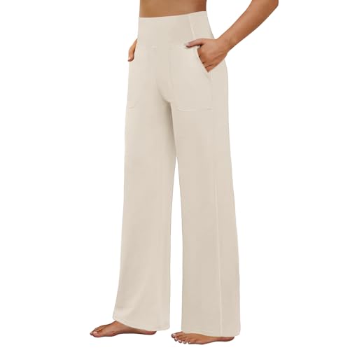 FireSwan Yoga Pants Women Wide Leg Pants High Waist Stretch Dress Loose Casual Lounge Sweatpants with Pockets Khaki - Image 1