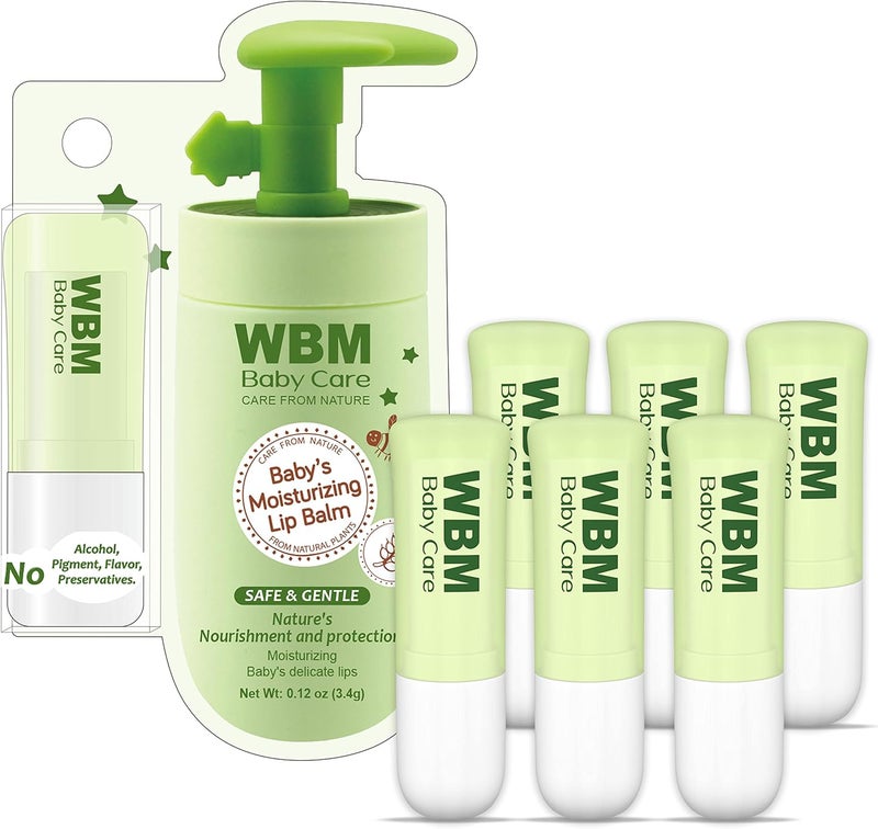 WBM بلسم شفاه عضوي للأطفال من كير، غني بـ 100% مكونات طبيعية، يوفر تأثيرًا مرطبًا ومهدئًا، عبوة من 6، كل منها 0.12 أونصة لشفاه ناعمة - Image 1