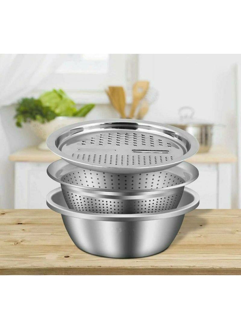 Heavy-Duty Stainless Steel Mixing Bowl Set with Integrated Grater Lid & Blades - Image 5