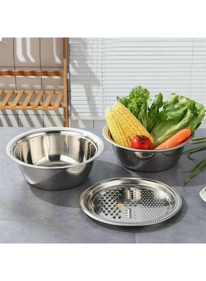Heavy-Duty Stainless Steel Mixing Bowl Set with Integrated Grater Lid & Blades - Image 3