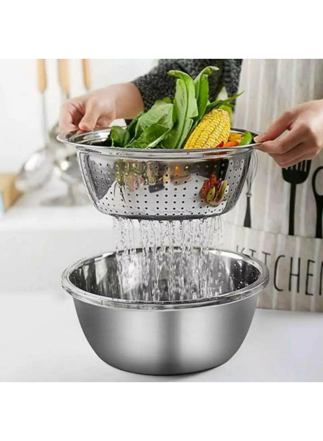 Heavy-Duty Stainless Steel Mixing Bowl Set with Integrated Grater Lid & Blades - Image 2