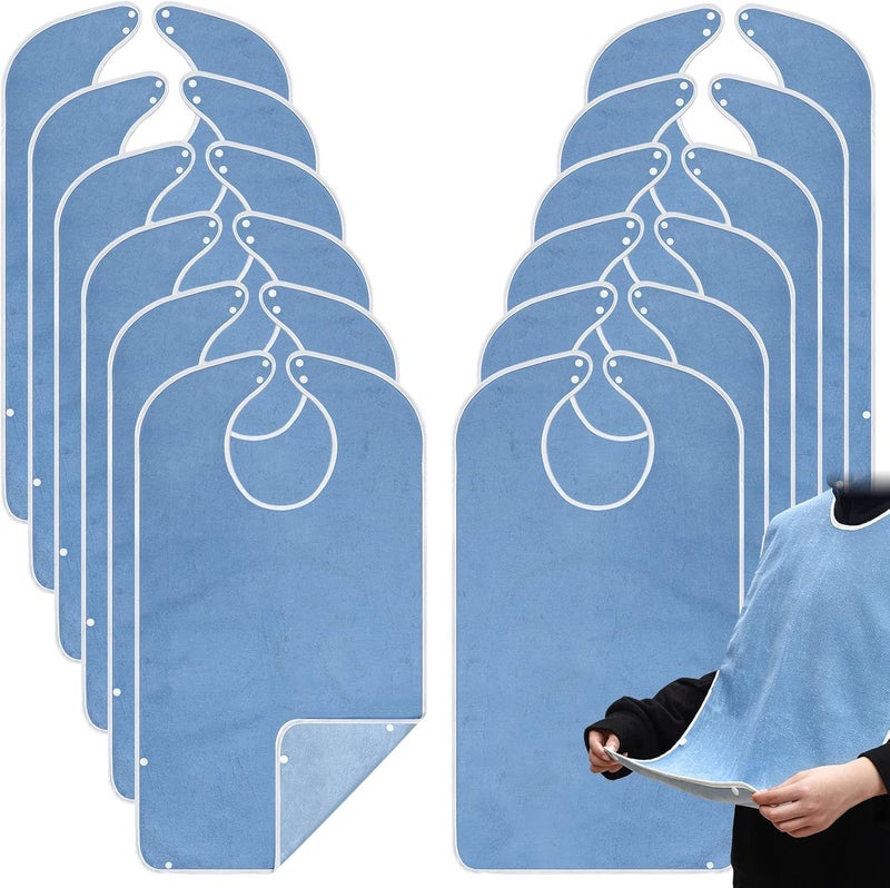 Boyiee Boyiee 12 Pcs Adult Bibs Bulk for Eating Waterproof Large Adult Bibs with Adjustable Snap Button Absorbent Washable Reusable Terry Bib Cloth Protector for Elderly Seniors Disabled Men Women  - Image 1