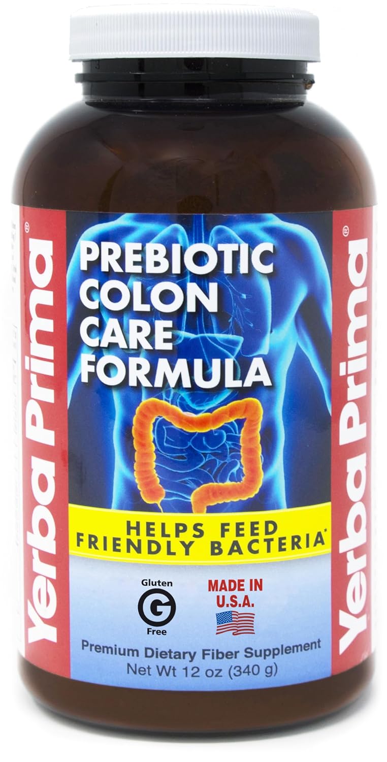 Yerba Prima Prebiotic Colon Care Formula Powder 12 oz  Natural Psyllium Fiber FOS Magnesium Selenium  NonGMO Gluten Free Vegan Daily Supplement for Men  Women - Image 1