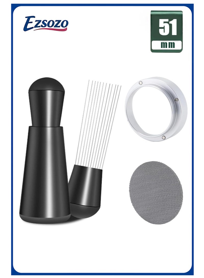EZSOZO 51mm WDT Tool Espresso Accessories kit， Stainless Steel Espresso Dosing Funnel and Puck Screen ，Espresso Distribution Tool，Espresso Coffee Stirrer for Barista - Image 1