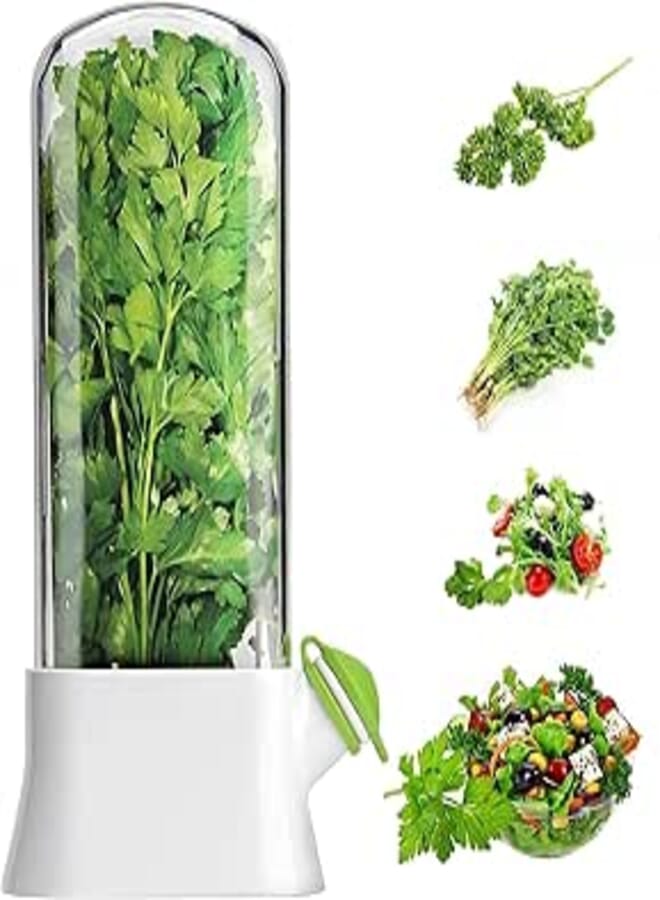 BOHHO Fresh Herb Keeper for Refrigerator - Space-Saving Cilantro Container for Fridge - Herb Saver for Cilantro, Mint & Asparagus - Herb Preserver - Clear Herb Savor Bottle - Fresh Herb Storage
