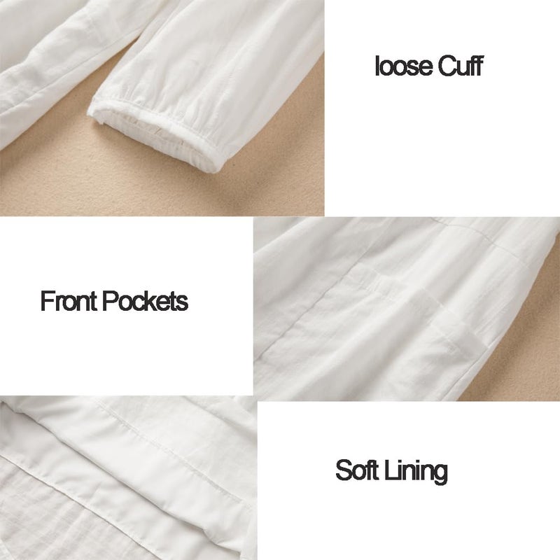 Lafural Womens V Neck Cotton Casual Loose Shift Tunic Smock Summer Dresses Vacation Dress 3/4 Sleeve Pocket White XL - Image 5