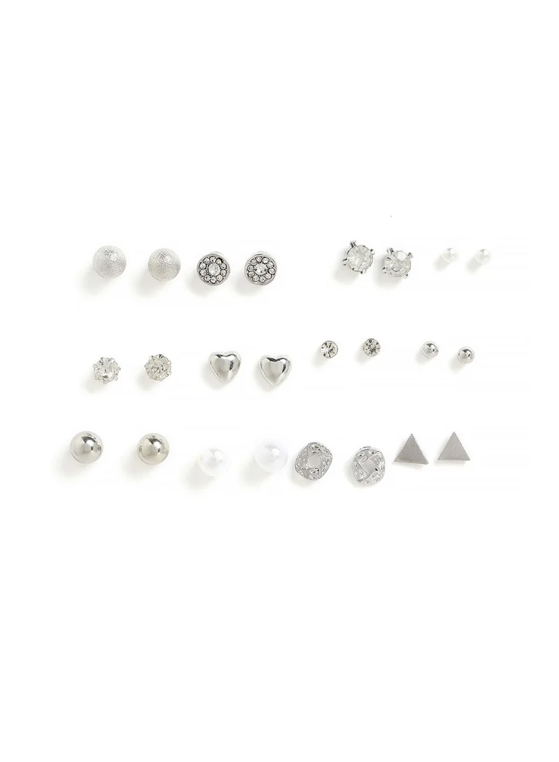 سوهي Set Of 12 Multicoloured Contemporary Artificial Stud Earring Jewellery