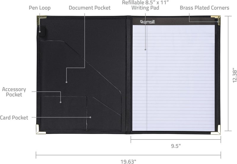 Samsill محفظة أعمال مجموعة سامسيل الكلاسيكية - محفظة تنفيذية من الجلد الصناعي مع زوايا نحاسية، منظم مستندات، 8.5 × 11 دفتر ملاحظات، أسود - Image 3