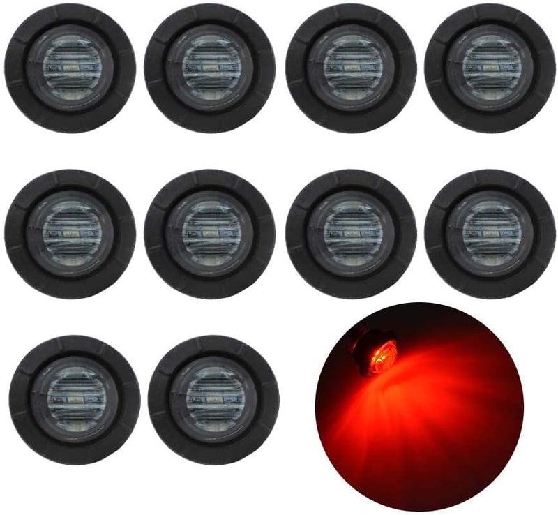 TMH 10 Pcs 3/4 Inch Smoked Lens Red 3 LED Mini Round Miniature Side Marker Indicator Lights with Rubber Fit for Trailer Pickup Truck Car Bus 12V DC Waterproof - Image 1