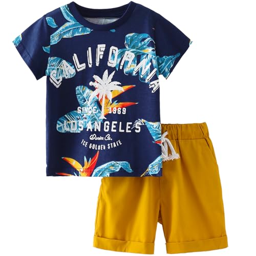 Frogwill Boys California Tee and Roll-up Shorts Summer Clothes Outfit Set 4t, Los Angels - Image 1