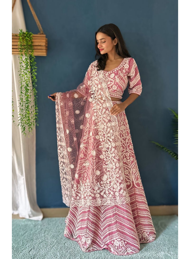Super Asian Designer Heavy Net Lehenga Set with Pure Bits Pearl Work – Boutique & Showroom Launch Exclusive  - Image 1