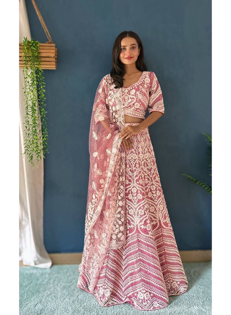 Super Asian Designer Heavy Net Lehenga Set with Pure Bits Pearl Work – Boutique & Showroom Launch Exclusive  - Image 2