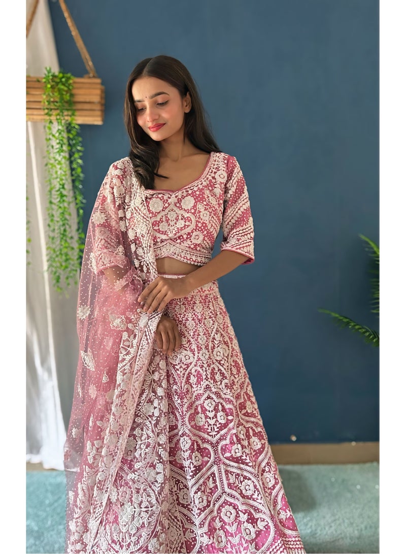 Super Asian Designer Heavy Net Lehenga Set with Pure Bits Pearl Work – Boutique & Showroom Launch Exclusive  - Image 4
