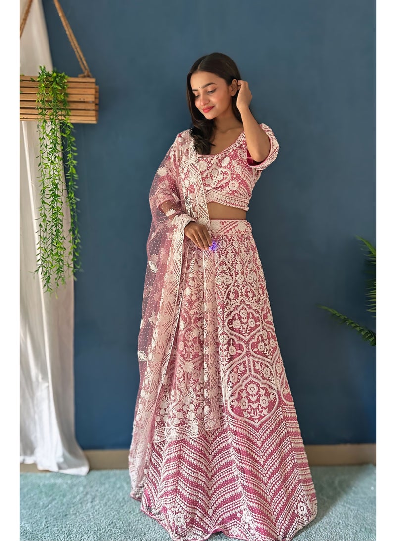 Super Asian Designer Heavy Net Lehenga Set with Pure Bits Pearl Work – Boutique & Showroom Launch Exclusive  - Image 3