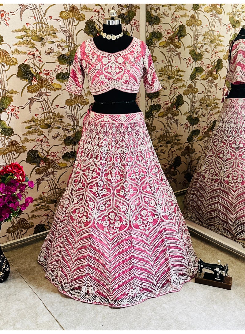 Super Asian Designer Heavy Net Lehenga Set with Pure Bits Pearl Work – Boutique & Showroom Launch Exclusive  - Image 5