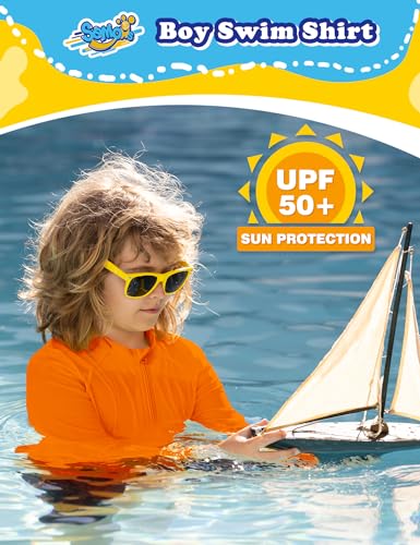 Semois Boys Rash Guard Long Sleeve UPF 50+ Sun Protection Zipper Swim Shirt Rashguard Fishing Surf Quick Dry Cool Beach Clothes for Toddler Kids Neon Orange 8-10Y - Image 3