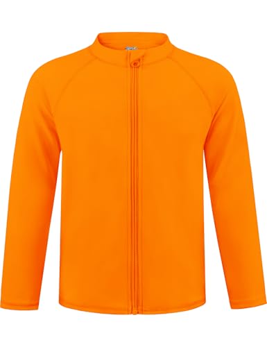 Semois Boys Rash Guard Long Sleeve UPF 50+ Sun Protection Zipper Swim Shirt Rashguard Fishing Surf Quick Dry Cool Beach Clothes for Toddler Kids Neon Orange 8-10Y - Image 1