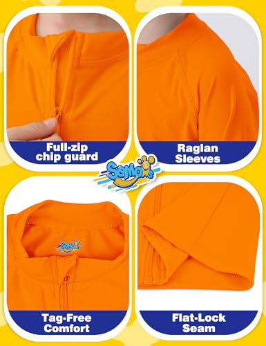 Semois Boys Rash Guard Long Sleeve UPF 50+ Sun Protection Zipper Swim Shirt Rashguard Fishing Surf Quick Dry Cool Beach Clothes for Toddler Kids Neon Orange 8-10Y - Image 4