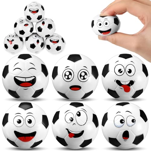 Arrowbash 12 Pcs Mini Face Stress Balls for Boys Girls Sport Funny Face Squeeze Foam Balls for Stress and Anxiety Relief for Party Favors Birthday Gift DecorationSoccer - Image 1