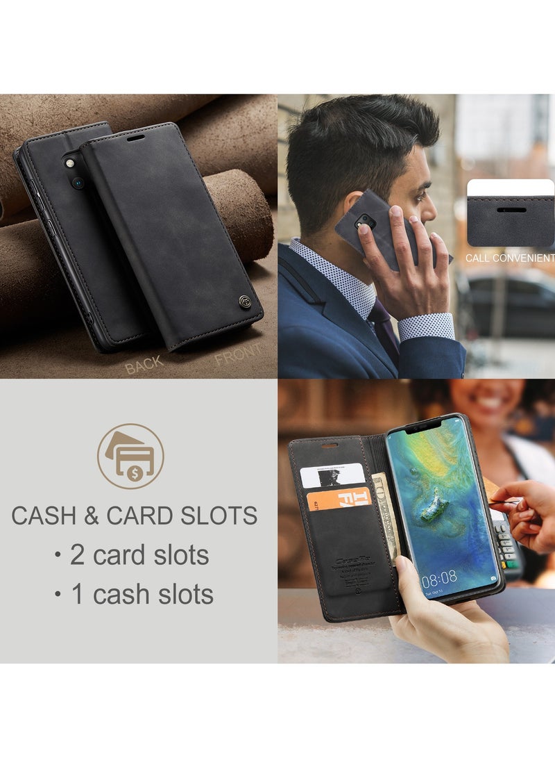 CaseMe Phone Case Luxury PU Leather Design 013 Flip Cover Card Slot Holder Cover For Mate 20 Pro (Black ) - Image 4