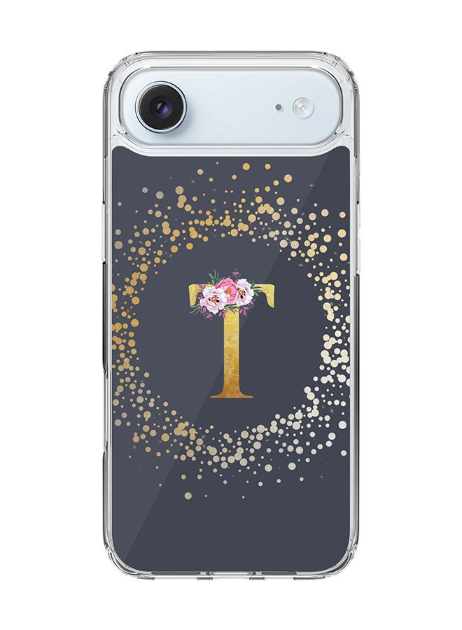 Stylizedd Classic Clear MagSafe Case for iPhone 17 Air , Hybrid Soft Case Flexible Edges Anti Drop TPU PC Gel Thin Transparent Cover [ Designed for iPhone 17 Air ] - Custom Monogram Initial Letter Floral Pattern Alphabet - T  (Grey )
