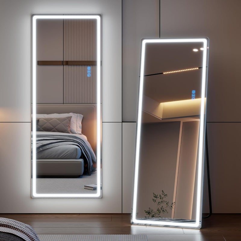 مرآة LED مستطيلة كبيرة حديثة بدون إطار من LVSOMT RGB لغرفة النوم وغرفة المعيشة، أبيض - Image 2
