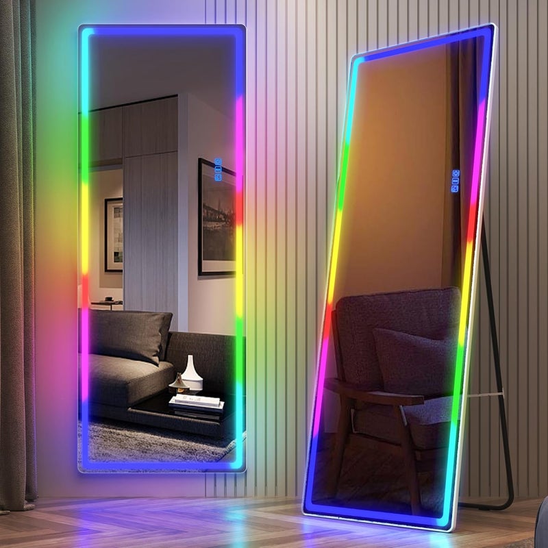 مرآة LED مستطيلة كبيرة حديثة بدون إطار من LVSOMT RGB لغرفة النوم وغرفة المعيشة، أبيض - Image 1