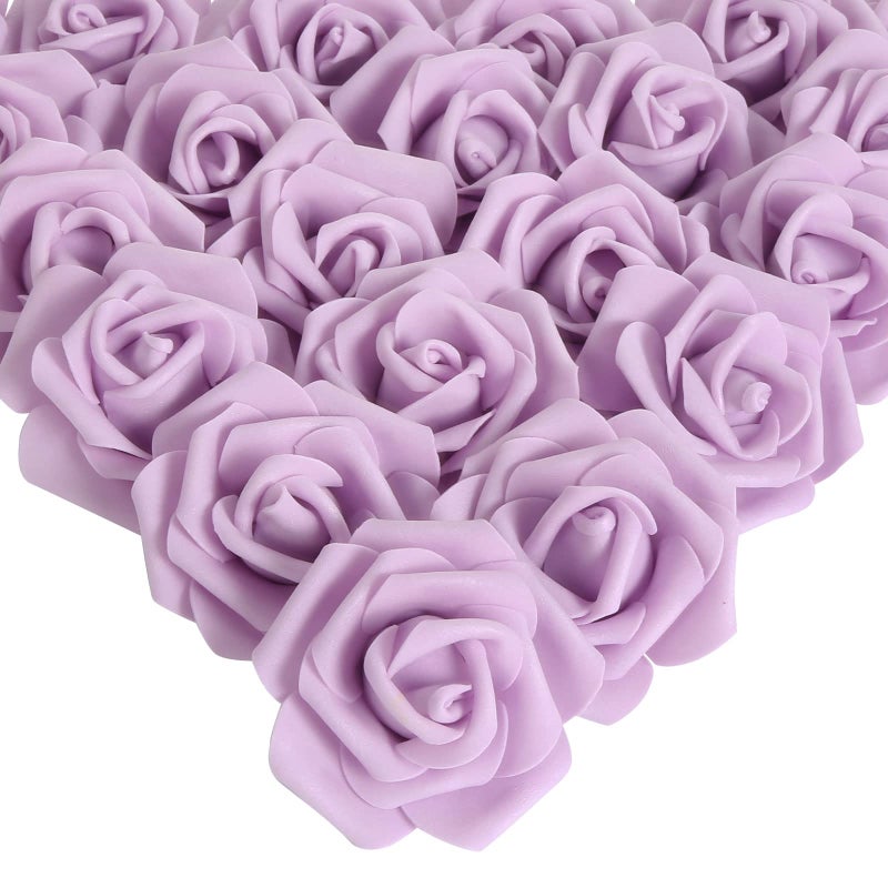 IPOPU 100Pcs Artificial Foam Roses Flowers Heads 3in Stemless Lilac Foam Fake Flowers Bulk for Crafts Wall Decorations DIY Wedding Receptions Bridal Shower Faux Bouquets Party Home DecorLilac