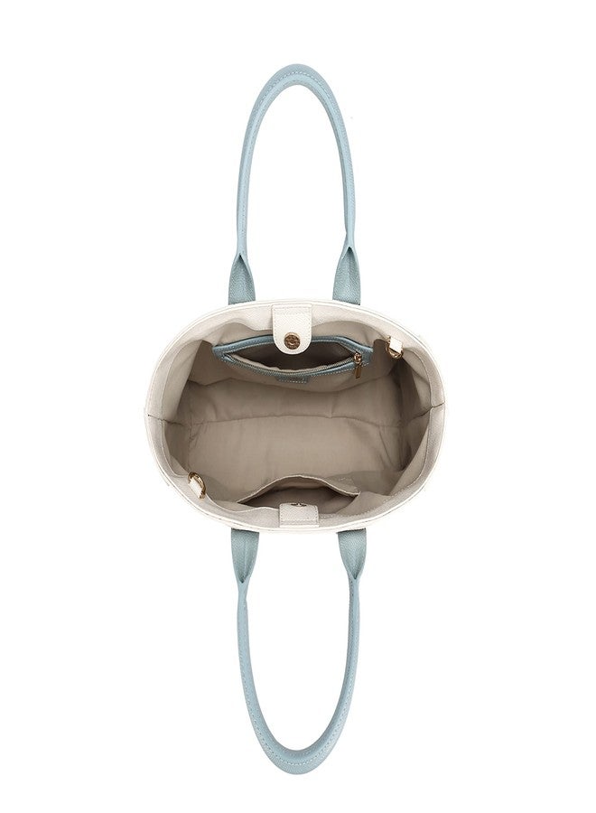 Daisy Rose Tote Shoulder Bag with Front Zipper - PU Vegan Leather - PINK/CREAM/BLUE - Image 3