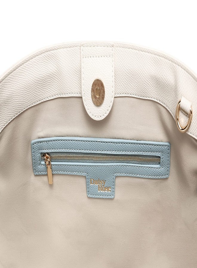 Daisy Rose Tote Shoulder Bag with Front Zipper - PU Vegan Leather - PINK/CREAM/BLUE - Image 4