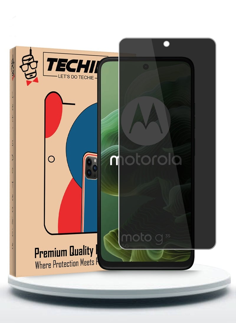 Techie Privacy Tempered Glass Screen Protector for Motorola Moto G35 - Anti Bubbles 9H Hardness 0.33 mm Rounded Edges Easy Installation - Image 1