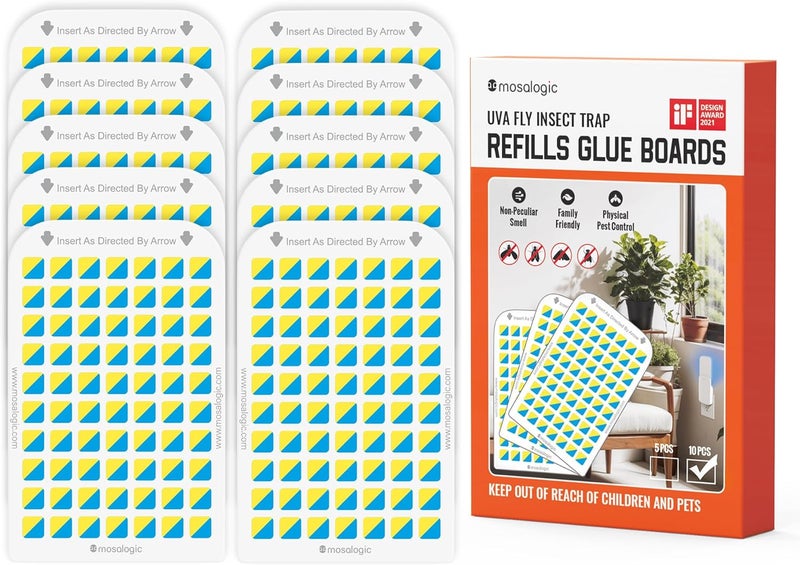 mosalogic Sticky Card Plug Refill Replacement Glue Cards for Flying Insect Trap Indoor-10pack (No Device) - Image 1