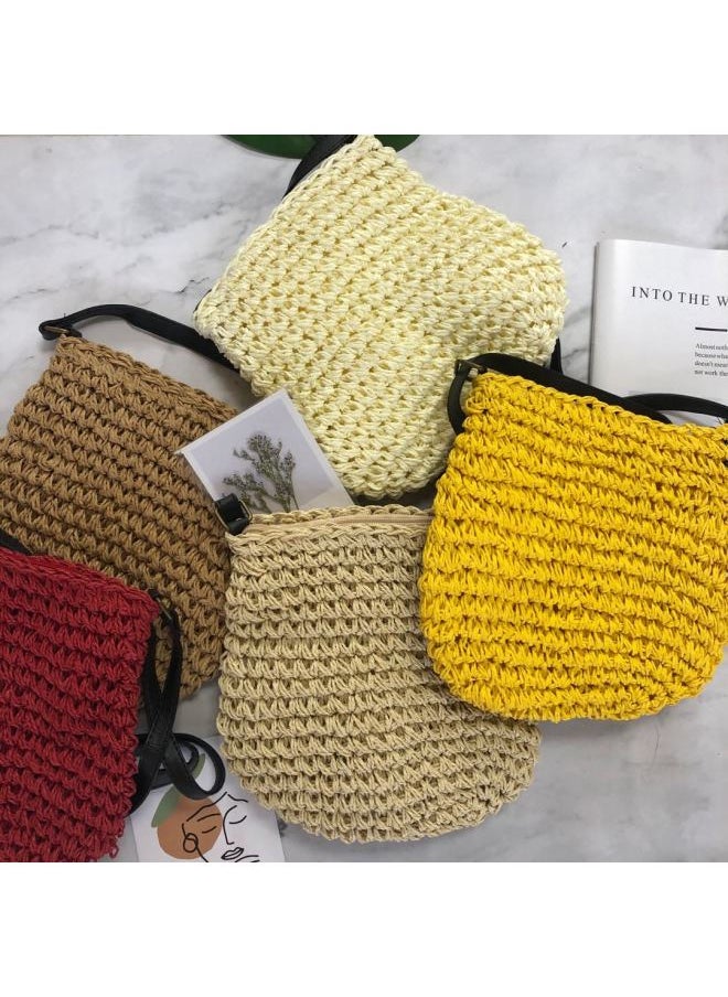 Loquat Ins Woven Bag Summer Beach Vacation Bag Crossbody Satchel-Color:Red  - Image 2